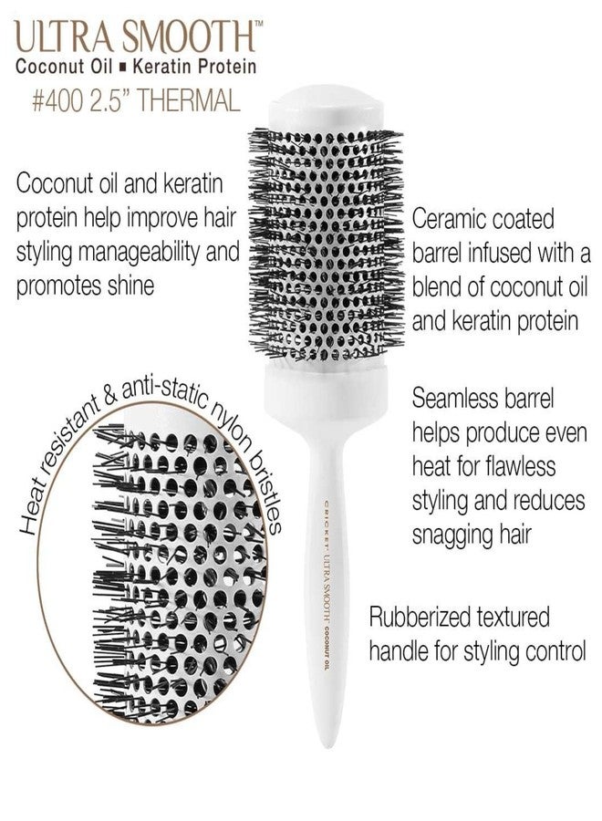 Cricket Ultra Smooth Coconut Thermal Hair Brush – 2.5” Ceramic Barrel, Coconut Oil and Keratin-Infused, Anti-Static Heat-Resistant Bristles, Textured Handle for Styling All Hair Types - Image 2